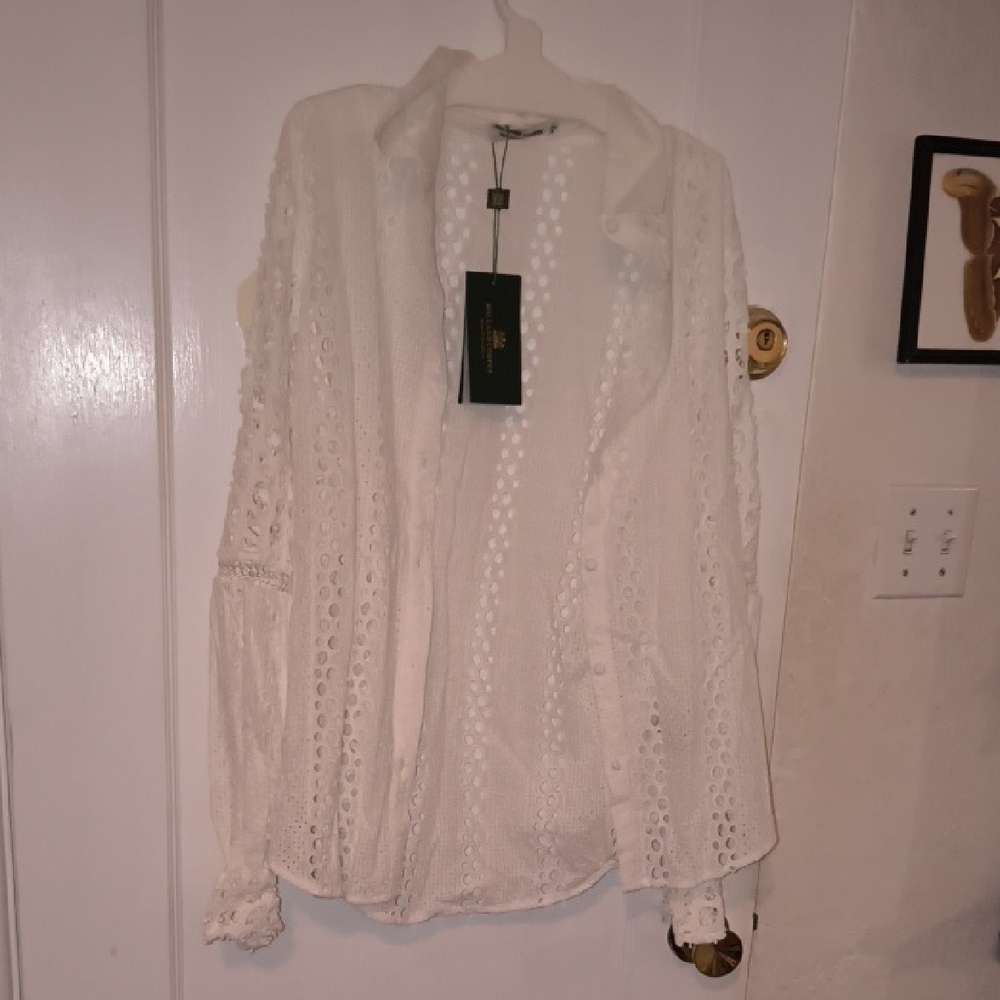 NWT Holland Cooper | Chic White Lace Button Down Shirt